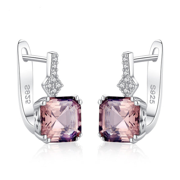 Asscher Cut Morganite Earrings in Sterling Silver