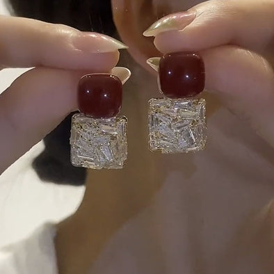 Elegant Square Crystal Stud Earrings for Women