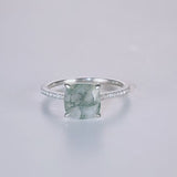 Cushion Shape Natural Green Moss Agate Ring
