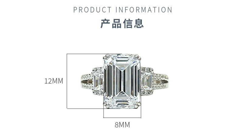 Emerald-Cut Three-Stone Engagement Ring in 925 Sterling Silver