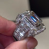 Luxury Halo Emerald Cut Handmade Men's Ring in Sterling Silver