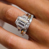 3PCS Three Stone Emerald Cut Bridal Set