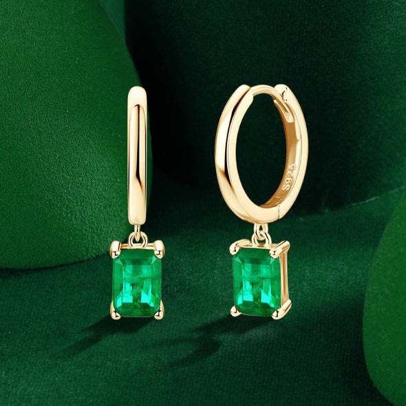 Golden Tone Emerald Color Drop Earrings