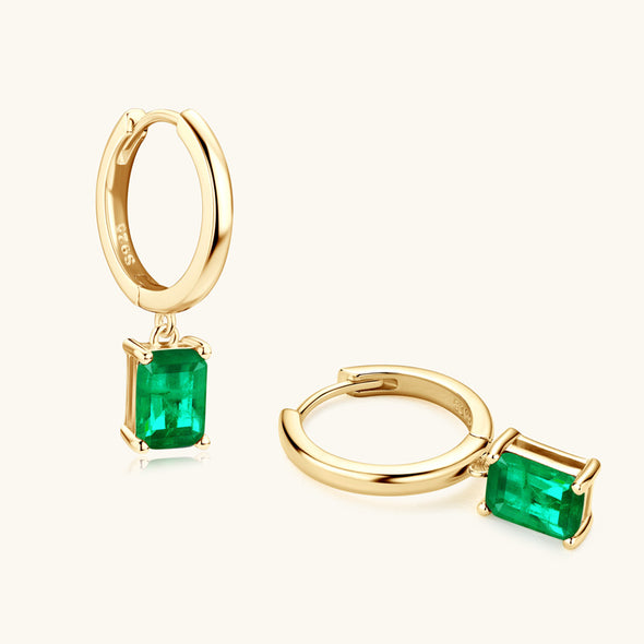Golden Tone Emerald Color Drop Earrings