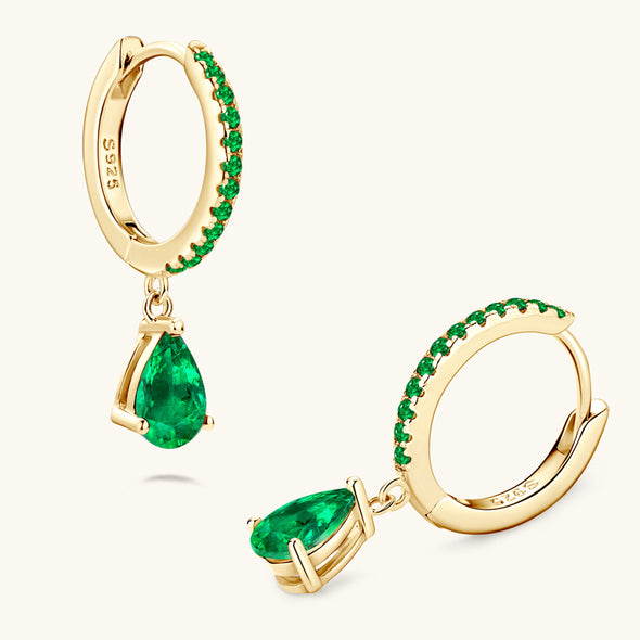 Retro  Pear Shape Emerald Color Drop Earrings