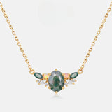 Luxury Natural Green Moss Agate Silver Neckalce