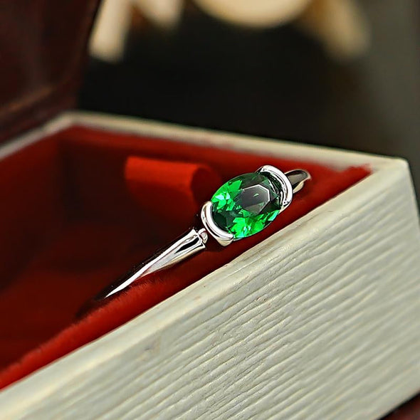 Simple Green Oval Cut Sterling Silver Ring