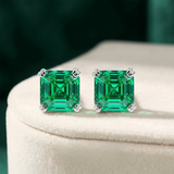 Green Tsavorite Asscher Cut Mini Stud Earrings in Sterling Silver