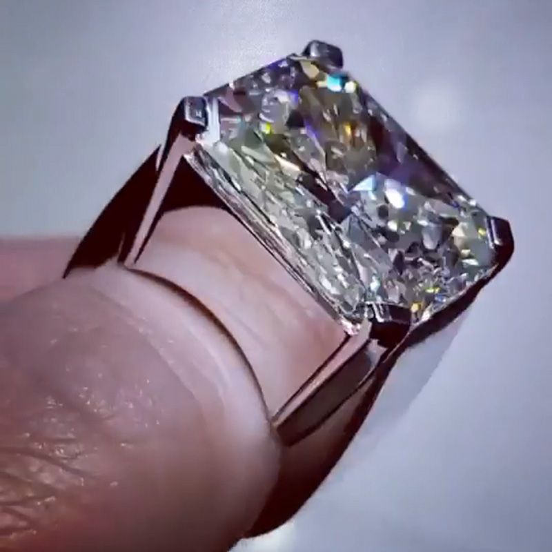 12ct Radiant Cut White Sapphire Handmade Sterling Silver Men's Ring