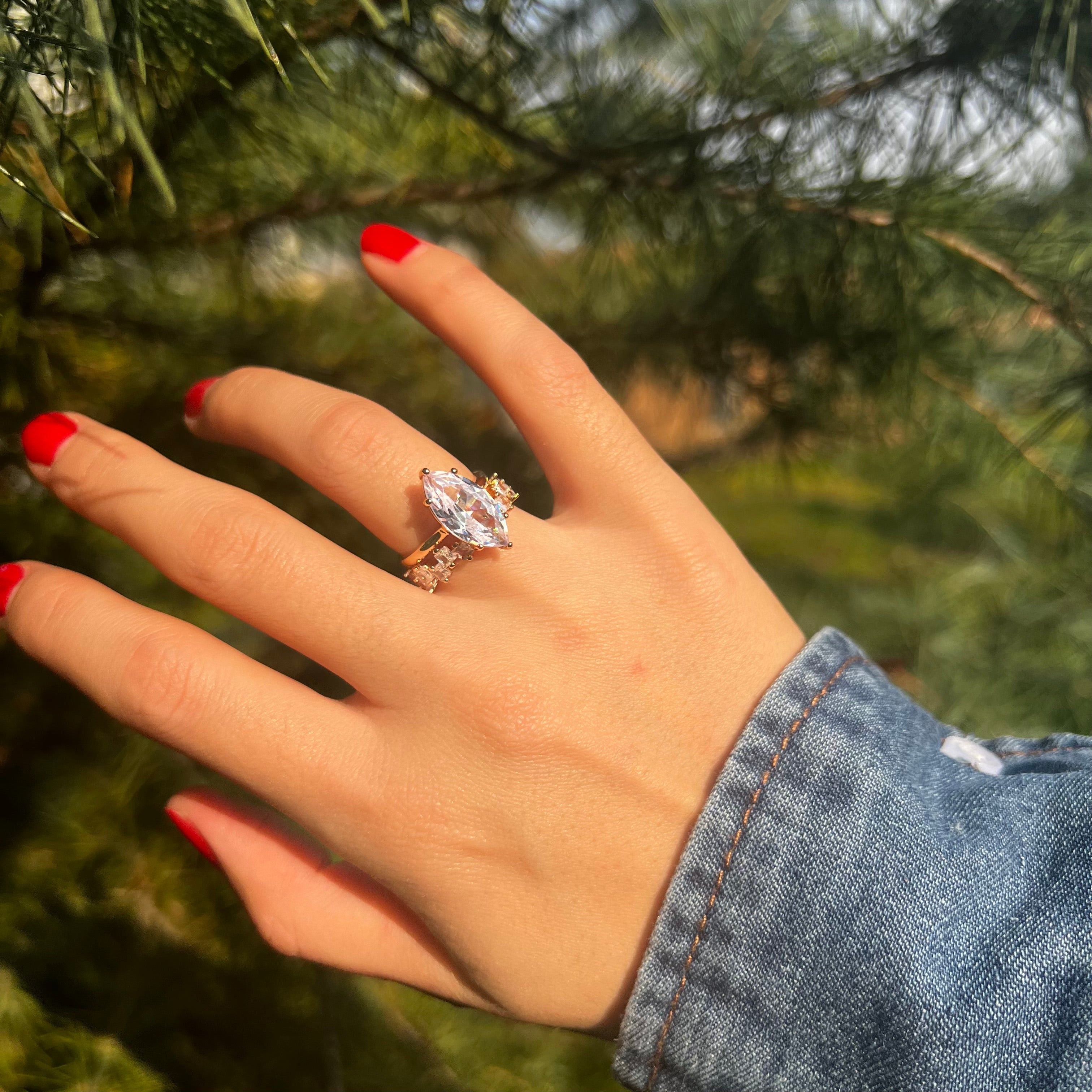 Vintage Marquise Cut Bridal Set In Sterling Silver