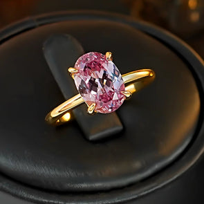 Classic Pink Tourmaline Oval Cut Golden Tone Ring
