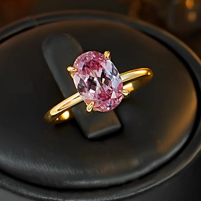 Classic Pink Tourmaline Oval Cut Golden Tone Ring