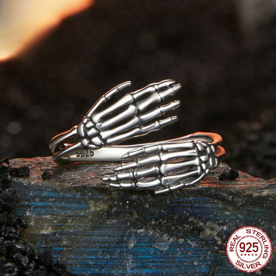 Halloween ‌‌Skeleton Hand Sterling Silver Open Ring