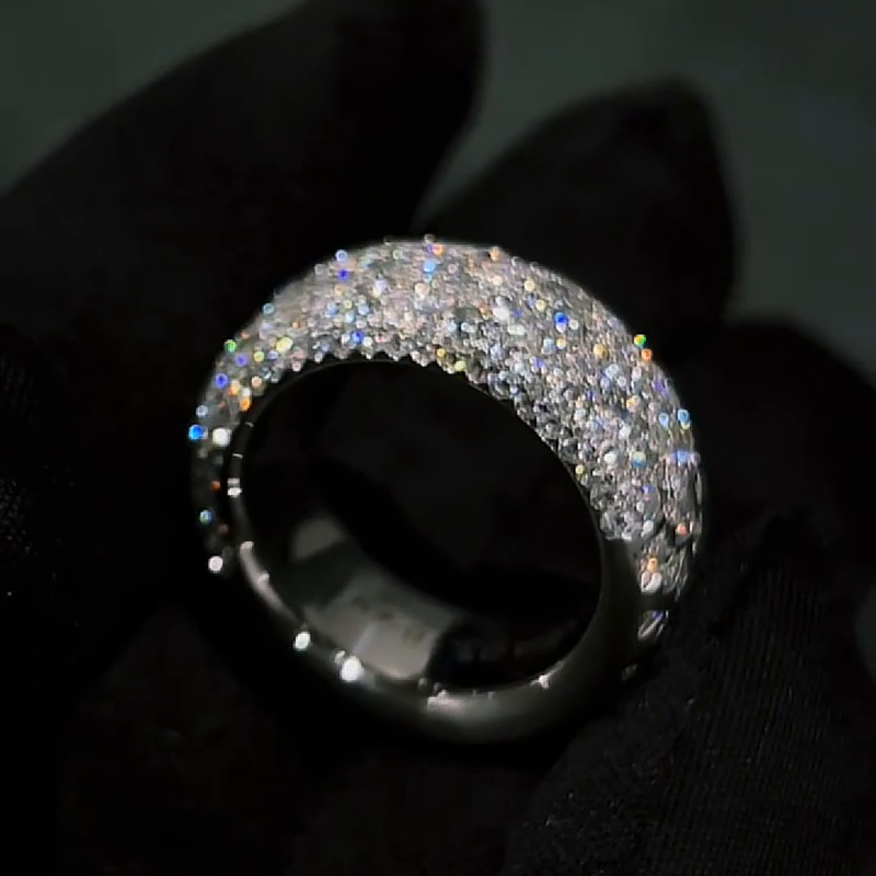 Handmade 7ctw Round Cut White Sapphire Pave Set Men's Band Ring