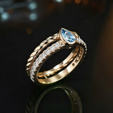 Pear Cut Blue Stone Engagement Ring in Sterling Silver