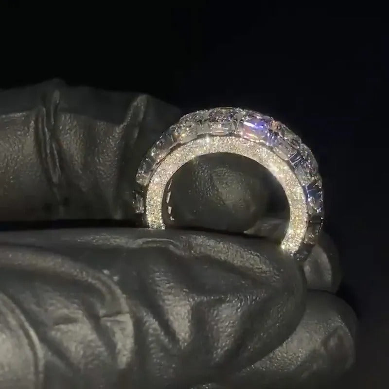 Men's 1ct Each Emerald Cut White Sapphire Eternity Paved Handmade Engagement Ring