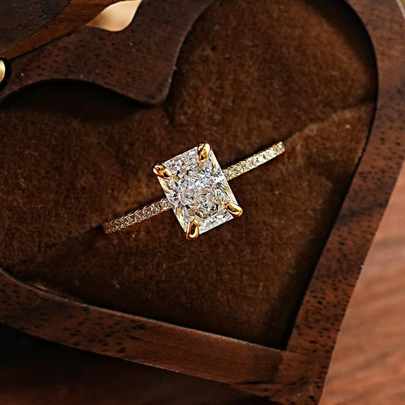 Simple 2.0 CT Radiant Cut Golden Tone Ring