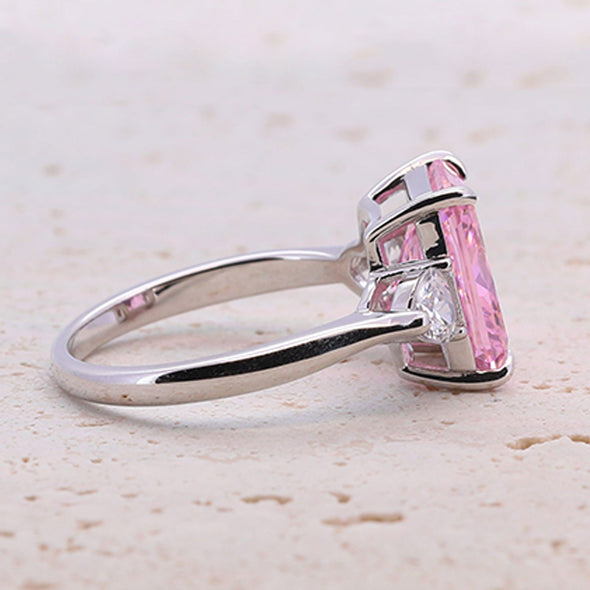 4.0CT Three Stone Pink Sterling Silver Engagement Ring (Multi Color Available)