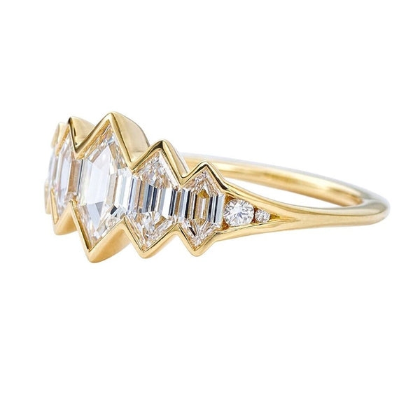 Unique Golden Tone Emerald Cut Wedding Band In Sterling Silver