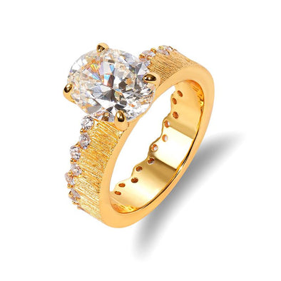 Elegant Textured Band & Side Stones Solitaire Oval Cut Sterling Silver Ring