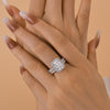 2PCS  Halo Radiant Cut Bridal Set Rings in Sterling Silver