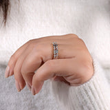 Emerald Cut & Round Cut Alternating Sterling Silver Wedding Band Set