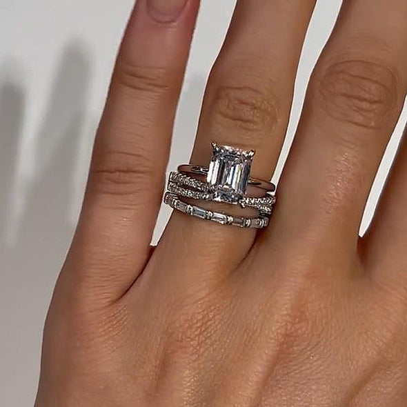 Exclusive 3PC Emerald Cut Wedding Set In Sterling Silver