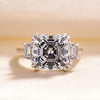 Exclusive Asscher Cut Three Stone Engagement Ring In Sterling Silver