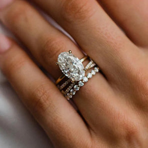 3PC Oval Cut Sterling Silver Bridal Set In Golden Tone