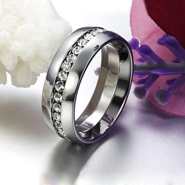 Round Cut White Sapphire Titanium Steel Wedding Band For Men