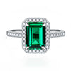 Multi-Color Halo Emerald Cut Engagement Ring In Sterling Silver