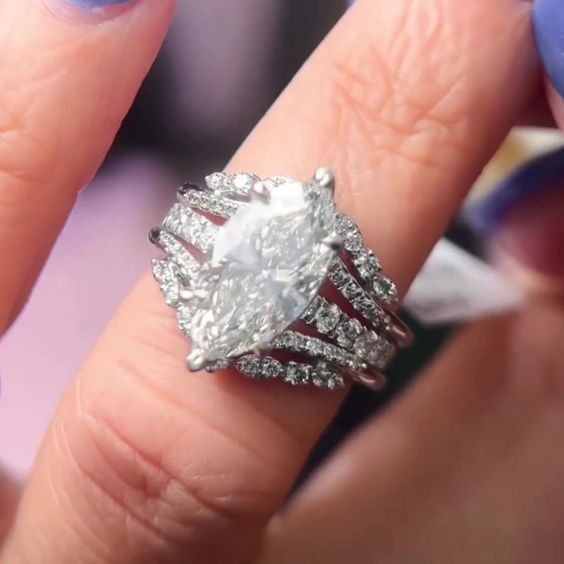Marquise Cut Enhancer ring Insert Wedding Ring Set in Sterling Silver ...