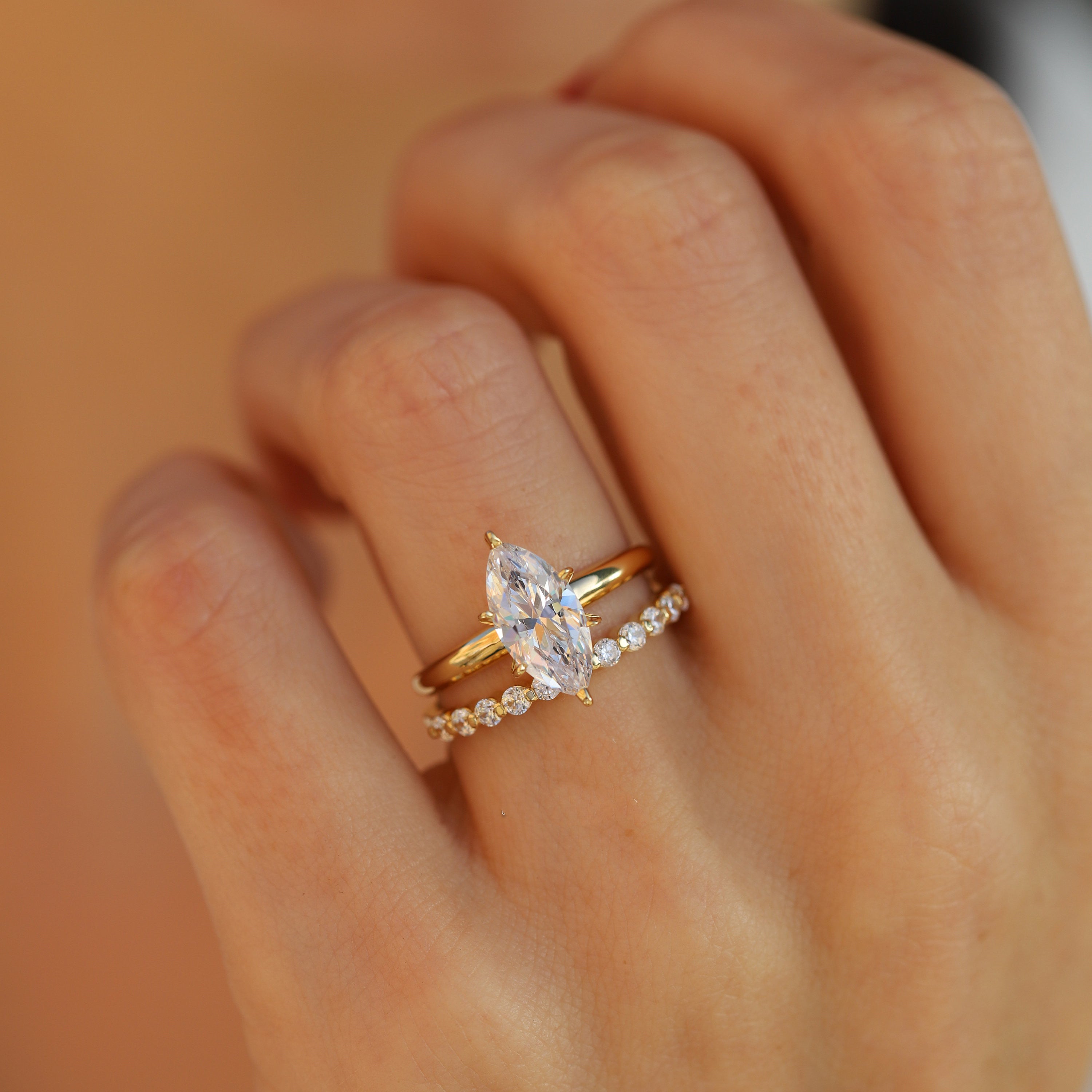 Marquise Cut Solitaire Engagement Ring Half Eternity Band in