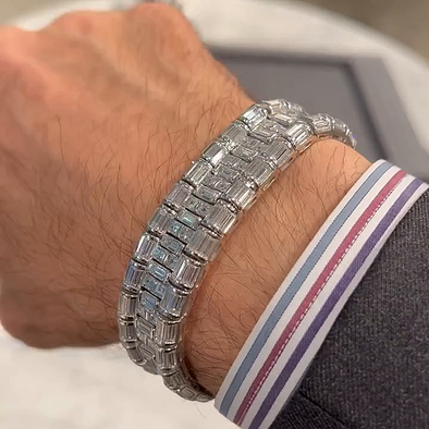 Men’s Triple Row Lux Design Baguette-Cut Iced Out Tennis Bracelet