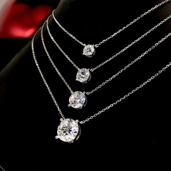 D Color Moissanite Classic 4 Prong Round Cut Sterling Silver Pendant Necklace
