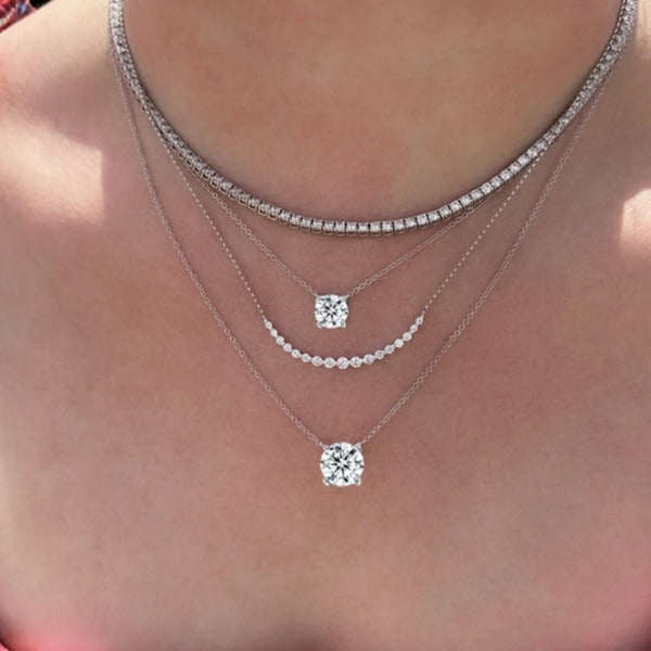 Moissanite Classic 4 Prong Round Cut Sterling Silver Pendant Necklace