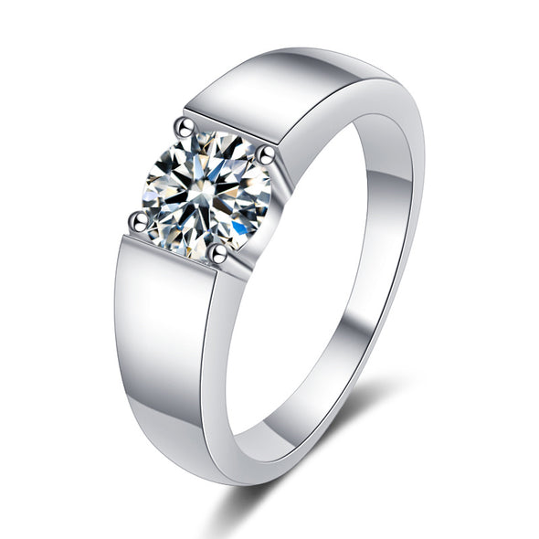 1 Carat D Color Moissanite Round Cut Engagement Ring for Men
