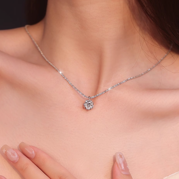 Round Cut Moissanite Pendant Necklace in Sterling Silver