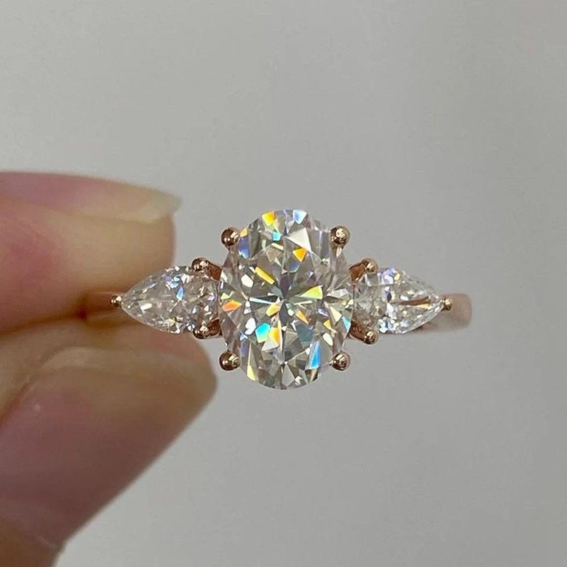 3 CT Oval Cut Three Stone Engagement Ring