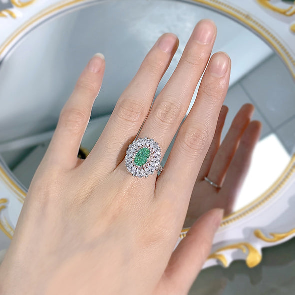 Vintage Luxury Oval Cut Paraiba Tourmaline Ring in Sterling Silver