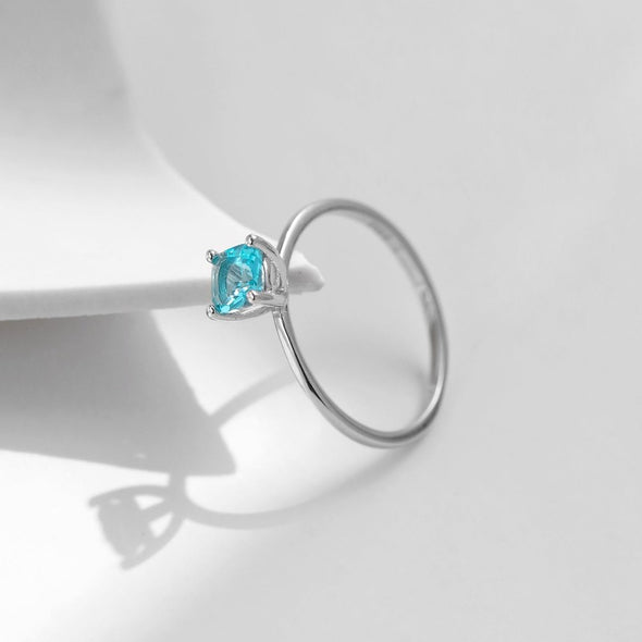 Classic Solitaire Cushion Cut Paraiba Tourmaline Sterling Silver Engagement Ring