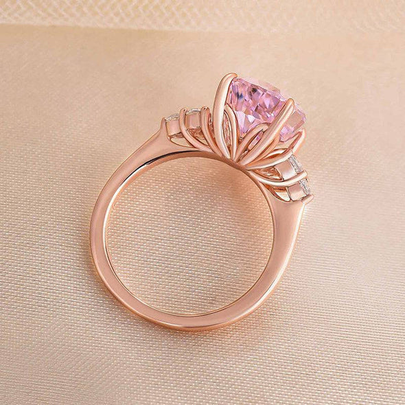 Three Stone Pear Cut Pink Stone Engagement Ring
