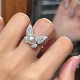 Butterfly Pearl  Fashionable Adjustable Ring In Sterling Silver