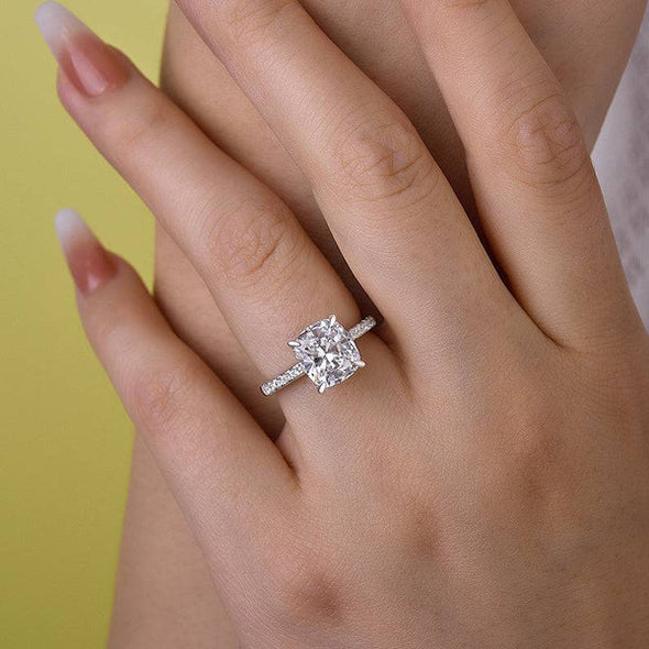 Classic 4 Prong Cushion Cut Engagement Ring In Sterling Silver