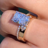 2PCS Radiant Cut Art Carved Bridal Ring Set