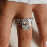 Radiant Cut Halo Engagement Ring & Eternity Wedding Band