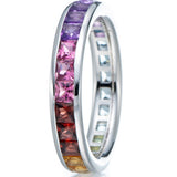 Rainbow Color Princess Cut Sterling Silver Wedding Band