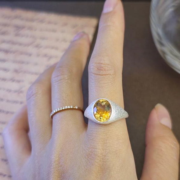 Oval Cut Citrine Open Ring in Sterling Silver