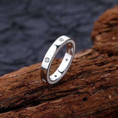 Round Cut Gemstone Accents Wedding Band