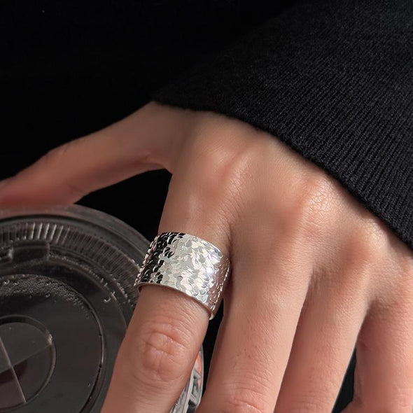Sparkling Scale Texture Adjustable Sterling Silver Ring